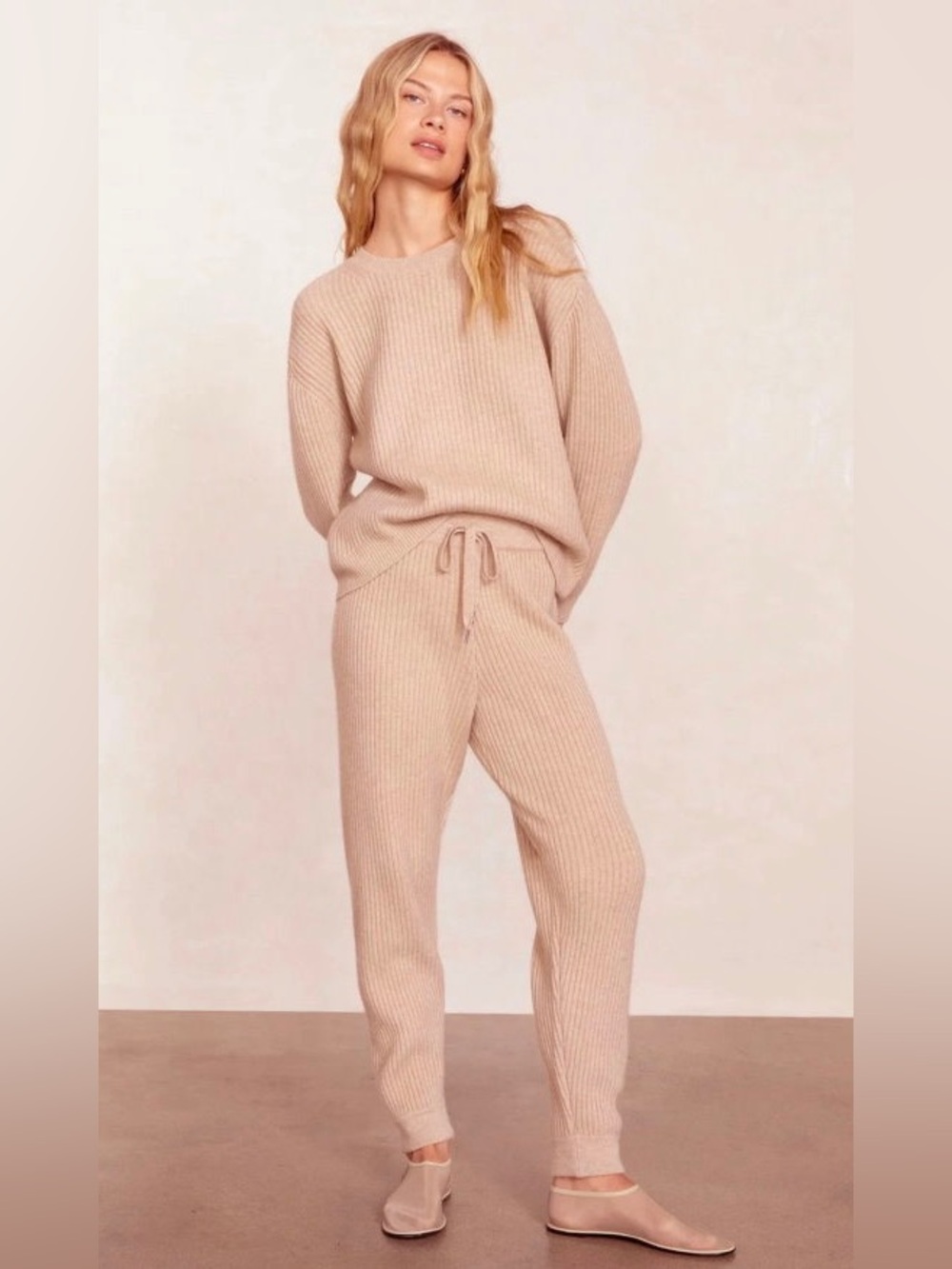 NakedCashmere Ribbed Drawstring pants and matching sweater 2Pc set new